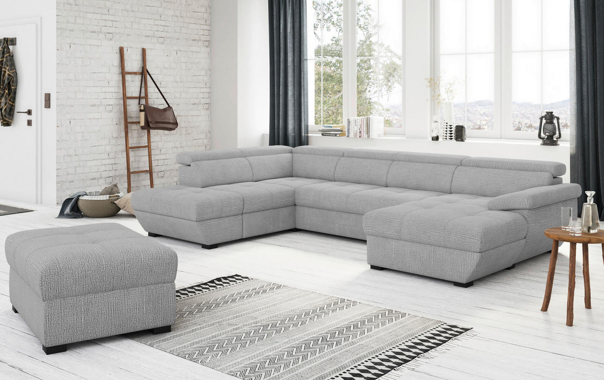 WOHNLANDSCHAFT Grau  - Schwarz/Grau, Konventionell, Kunststoff/Textil (224/332/170cm) - Livetastic