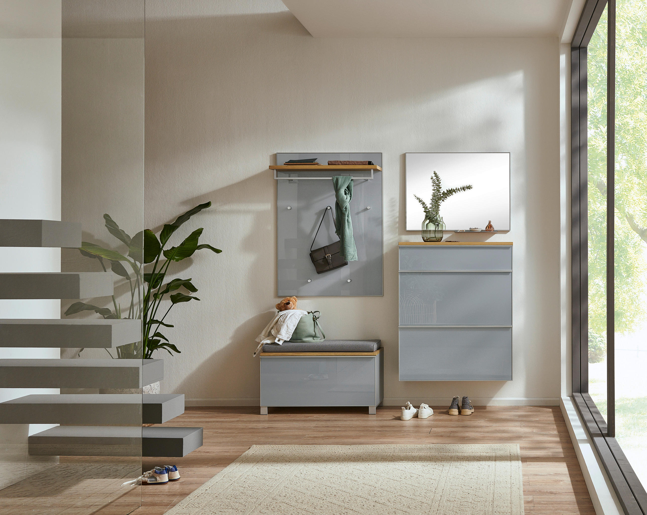 GARDEROBENBANK 84/45/40 cm  - Eichefarben/Silberfarben, Design, Glas/Holz (84/45/40cm) - Novel