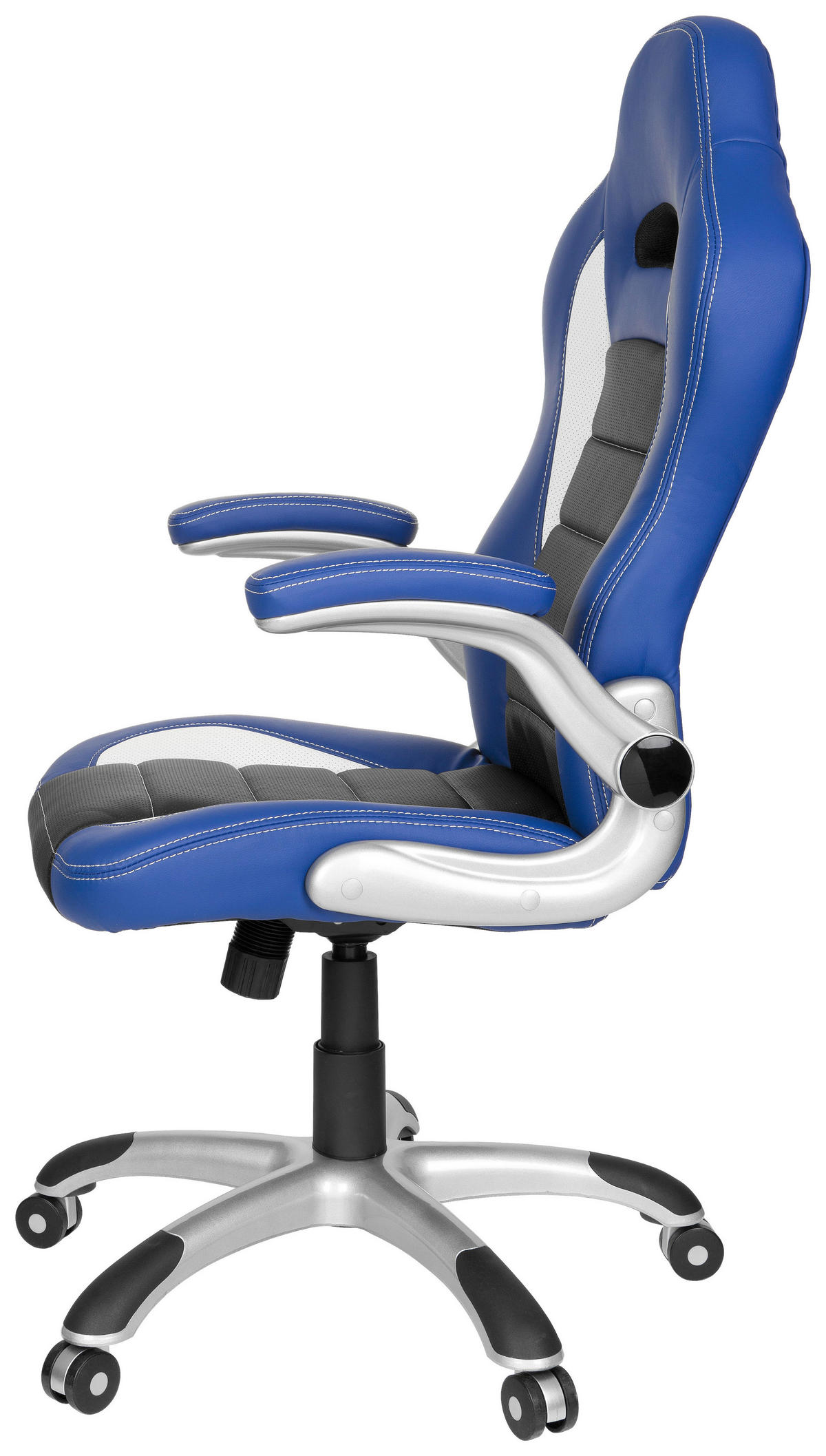 GAMINGSTUHL  in Lederlook Blau, Schwarz, Weiß  - Blau/Silberfarben, MODERN, Kunststoff/Textil (64/118/57cm) - MID.YOU