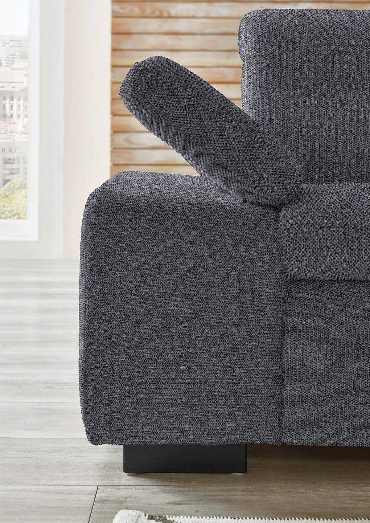 ECKSOFA in Flachgewebe Anthrazit  - Anthrazit/Schwarz, Design, Textil/Metall (297/174cm) - Beldomo Style
