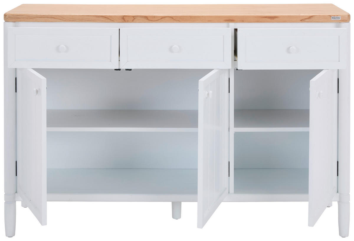SIDEBOARD  in 150/45/97 cm  - Weiß/Naturfarben, ROMANTIK / LANDHAUS, Holz/Holzwerkstoff (150/45/97cm) - MID.YOU