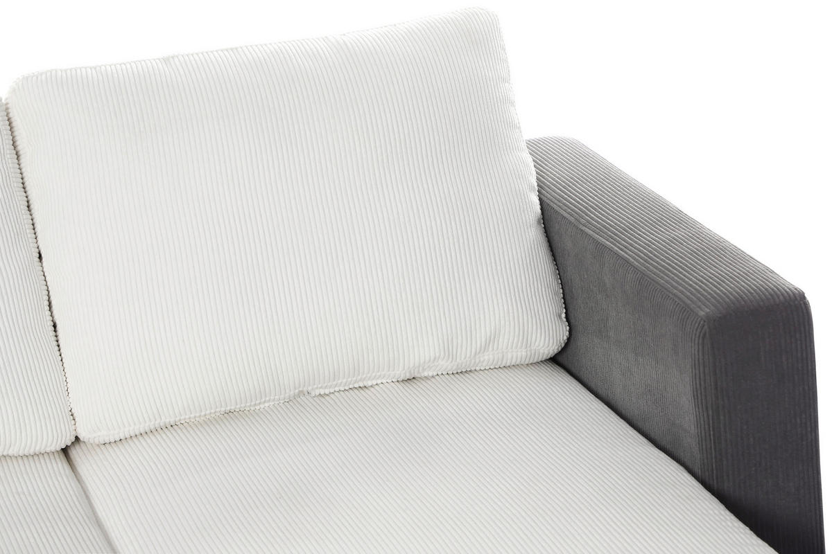ECKSOFA Weiß Cord  - Dunkelgrau/Schwarz, Design, Kunststoff/Textil (198/135cm) - P & B