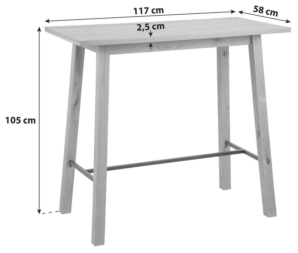 BARTISCH Wildeiche furniert rechteckig Wildeiche  - Wildeiche/Schwarz, Design, Holz/Holzwerkstoff (117/58/105cm) - Carryhome