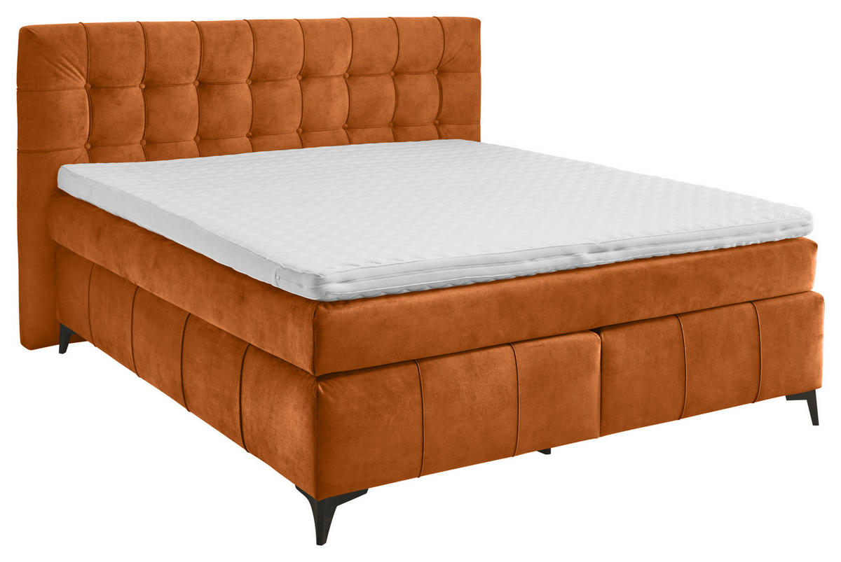 BOXSPRINGBETT 180/200 cm  in Cognac  - Cognac/Schwarz, KONVENTIONELL, Kunststoff/Textil (180/200cm) - Modante