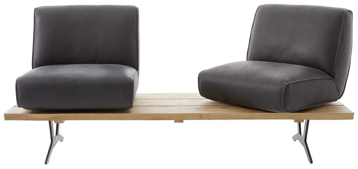 SITZBANK in Holz, Metall, Leder Anthrazit, Schwarz, Eichefarben  - Eichefarben/Anthrazit, Design, Leder/Holz (190/85/69cm) - Ambiente