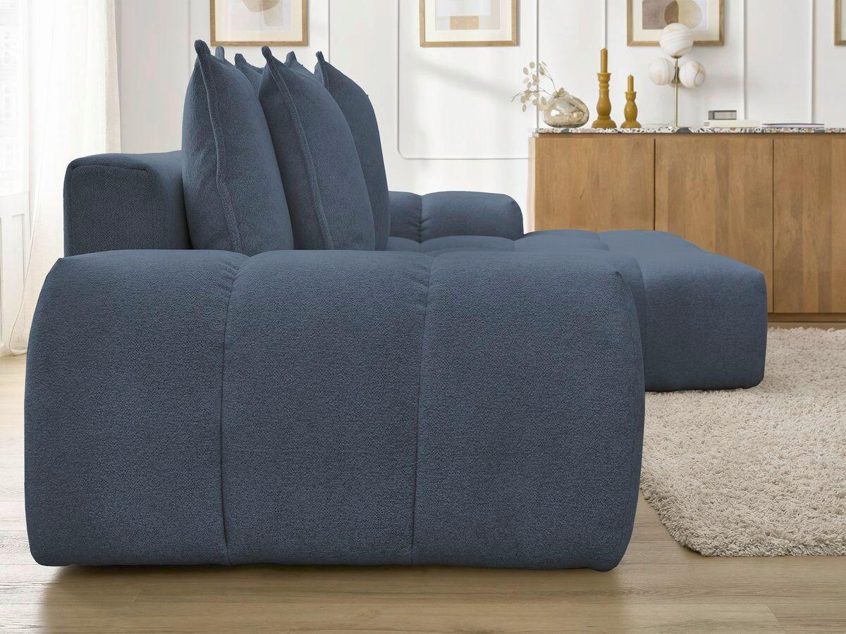 ECKSCHLAFSOFA EVEREST  mit Rücken echt, Armteil links, Armteil rechts Flachgewebe Dunkelblau  - Schwarz/Dunkelblau, MODERN, Kunststoff/Textil (318/180cm) - Livetastic