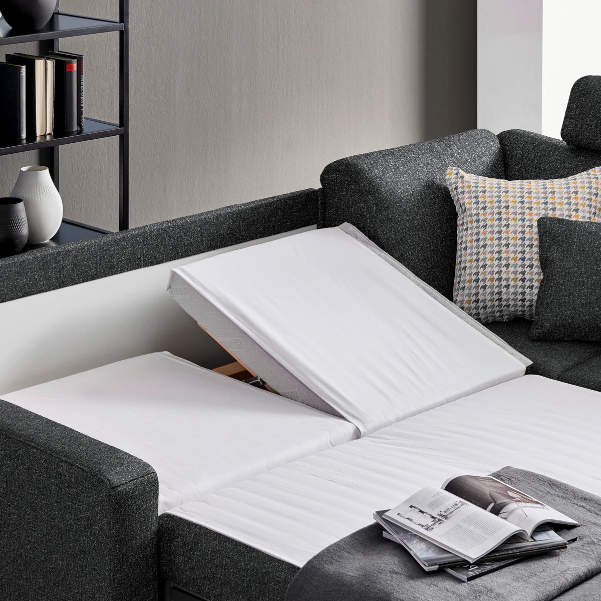 ECKSOFA  in Mikrovelours Anthrazit  227/208 cm  - Anthrazit/Alufarben, KONVENTIONELL, Textil/Metall (227/208cm) - Sedda