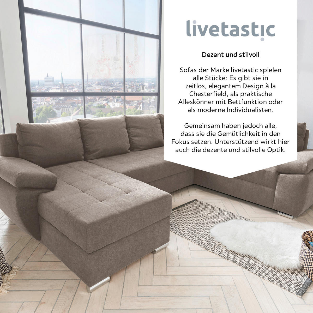 WOHNLANDSCHAFT in Mikrofaser Taupe  - Taupe/Chromfarben, Konventionell, Textil/Metall (157/305/219cm) - Livetastic