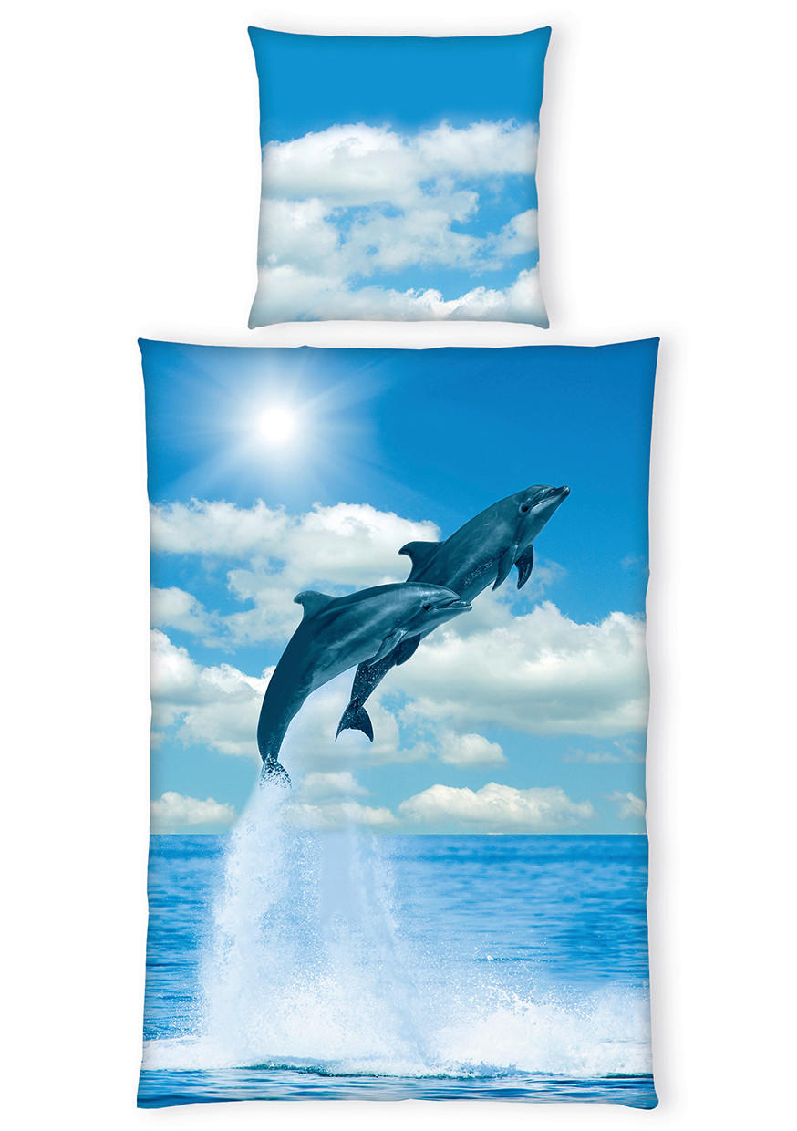 JUGENDBETTWÄSCHE DELFINE Renforcé 135/200 cm  - Blau/Weiß, Basics, Textil (135/200cm) - Herding