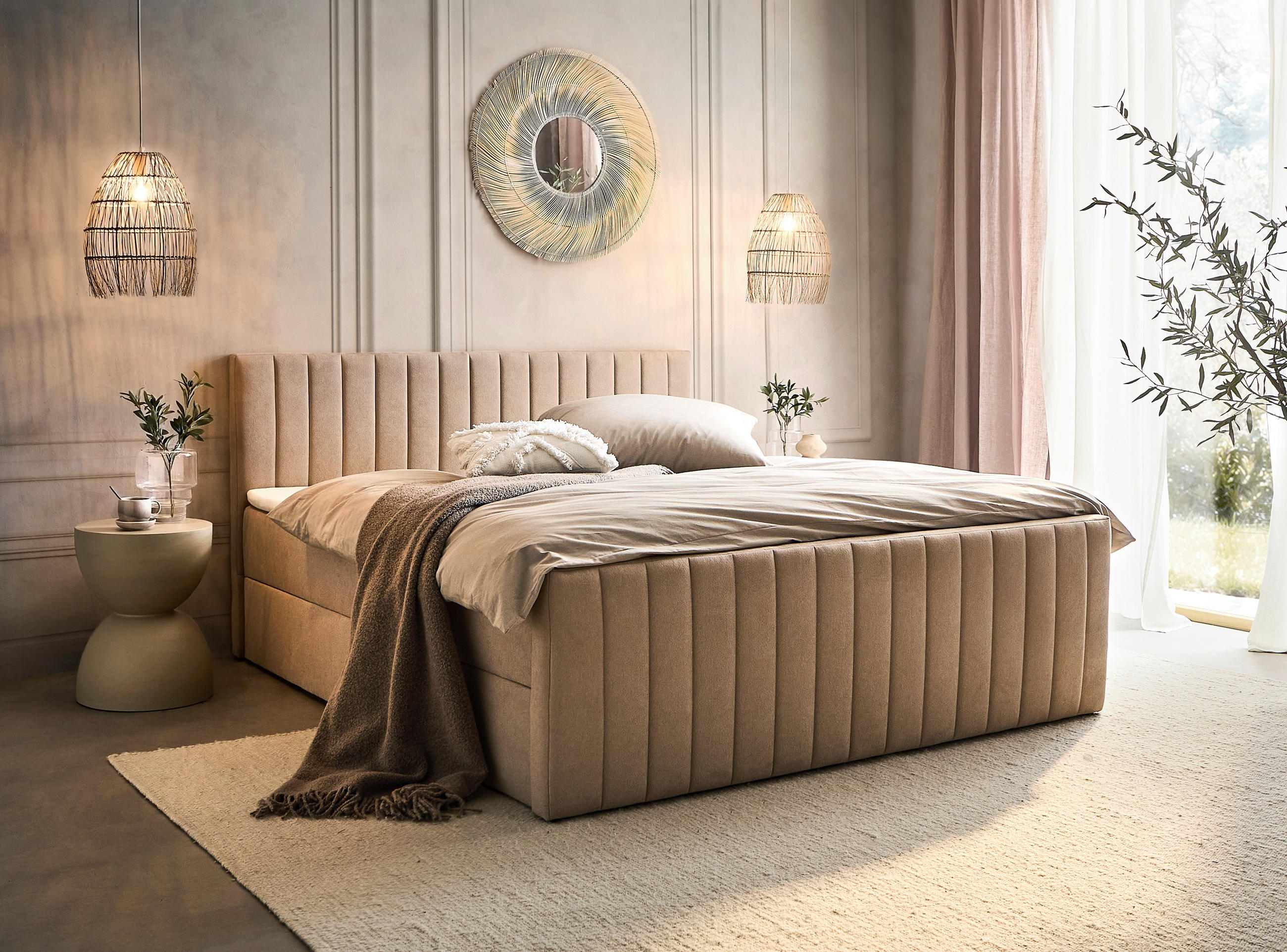 BOXBETT 180/200 cm in Beige - Beige/Schwarz, KONVENTIONELL, Kunststoff/Textil (180/200cm) - Boxxx