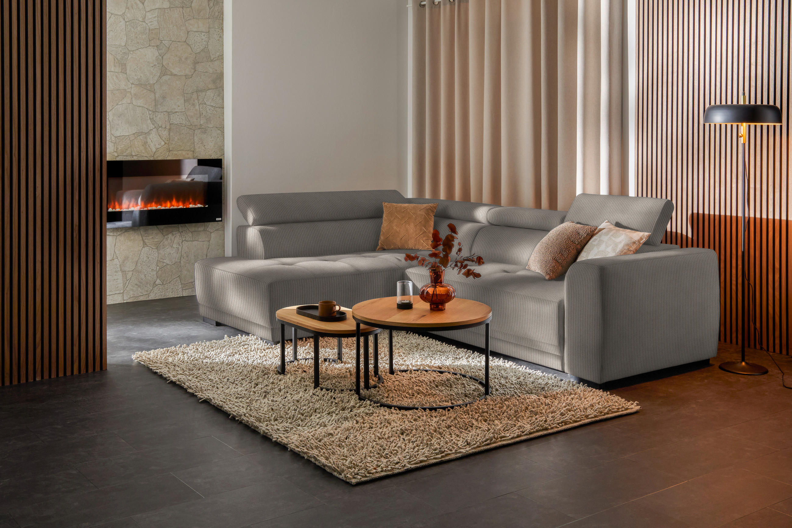 ECKSOFA in Feincord Graubraun  - Graubraun/Schwarz, Design, Kunststoff/Textil (205/284cm) - MID.YOU