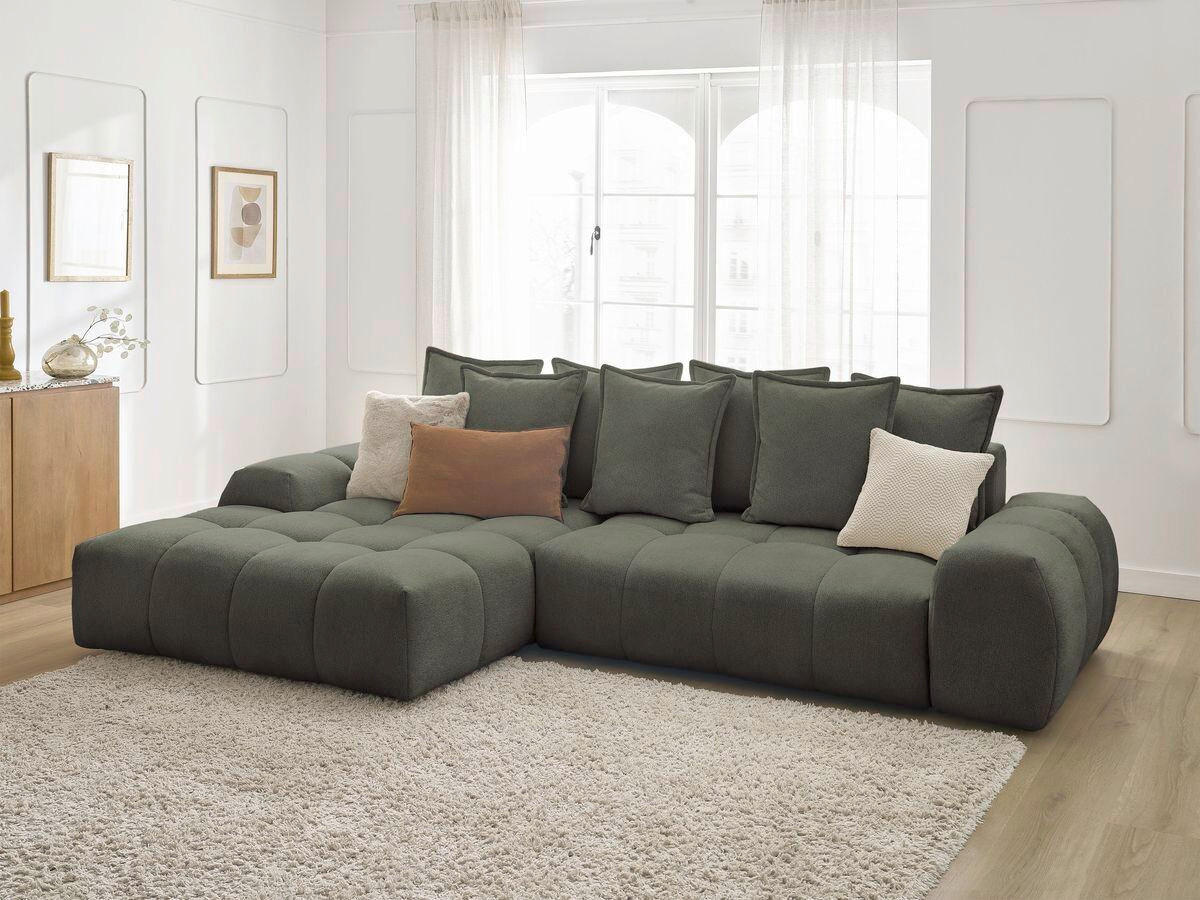 ECKSCHLAFSOFA EVEREST  mit Rücken echt, Armteil links, Armteil rechts Flachgewebe Grün  - Schwarz/Grün, MODERN, Kunststoff/Textil (180/318cm) - Livetastic