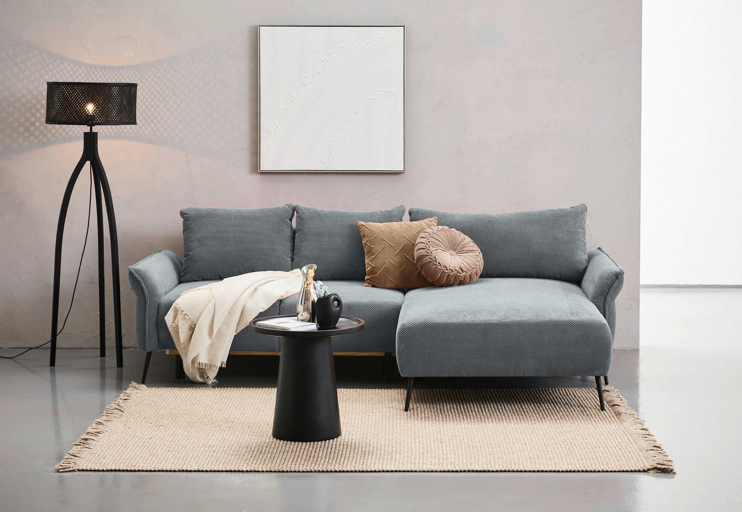 ECKSOFA Grau Chenille  - Schwarz/Grau, KONVENTIONELL, Textil/Metall (255/164cm) - Carryhome