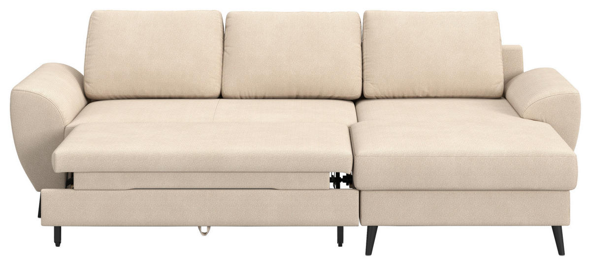 ECKSOFA Chenille Naturfarben  - Schwarz/Naturfarben, Trend, Textil/Metall (255/154cm) - MID.YOU