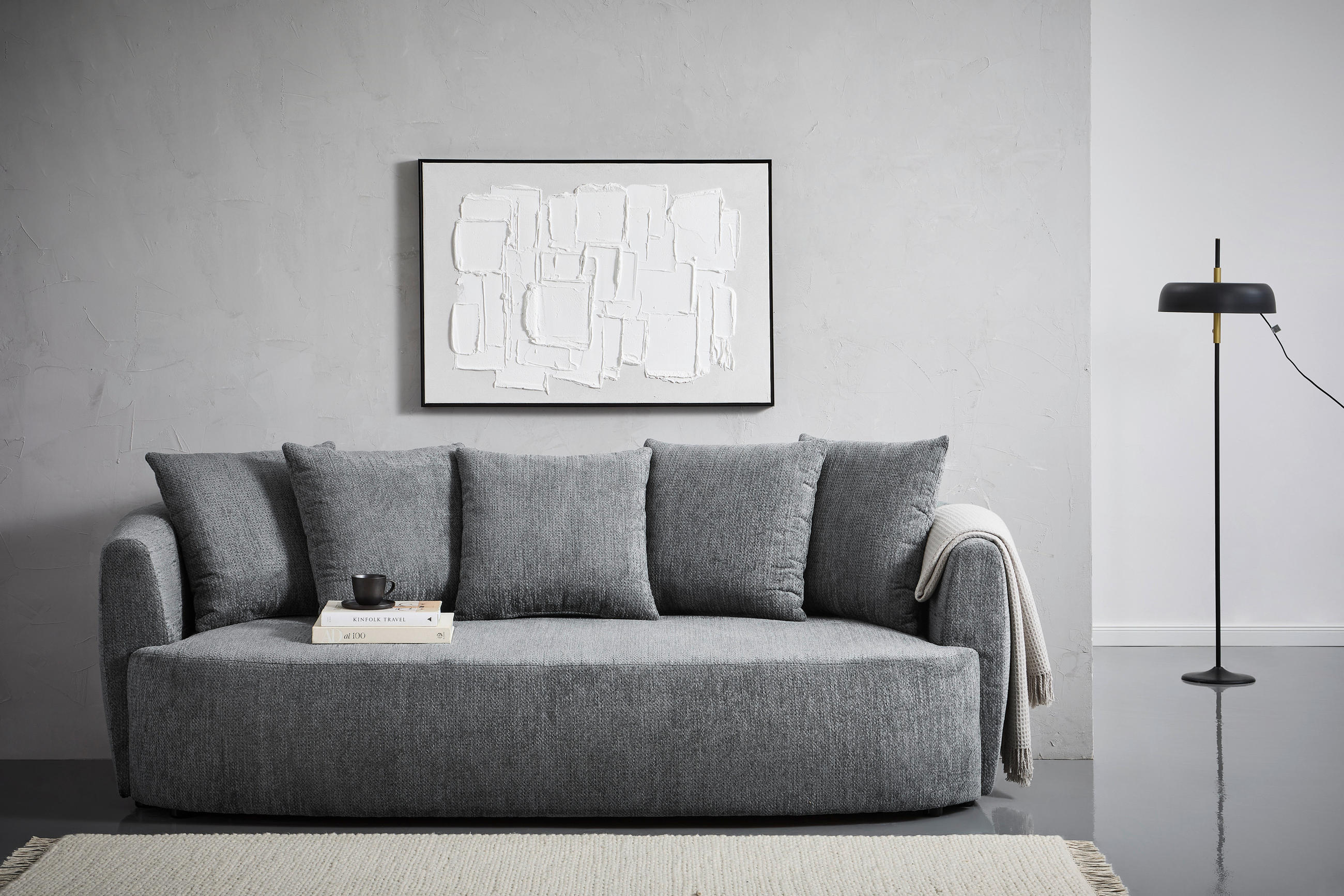 SCHLAFSOFA Chenille Dunkelgrau  - Dunkelgrau/Schwarz, KONVENTIONELL, Kunststoff/Textil (238/74/107cm) - Carryhome