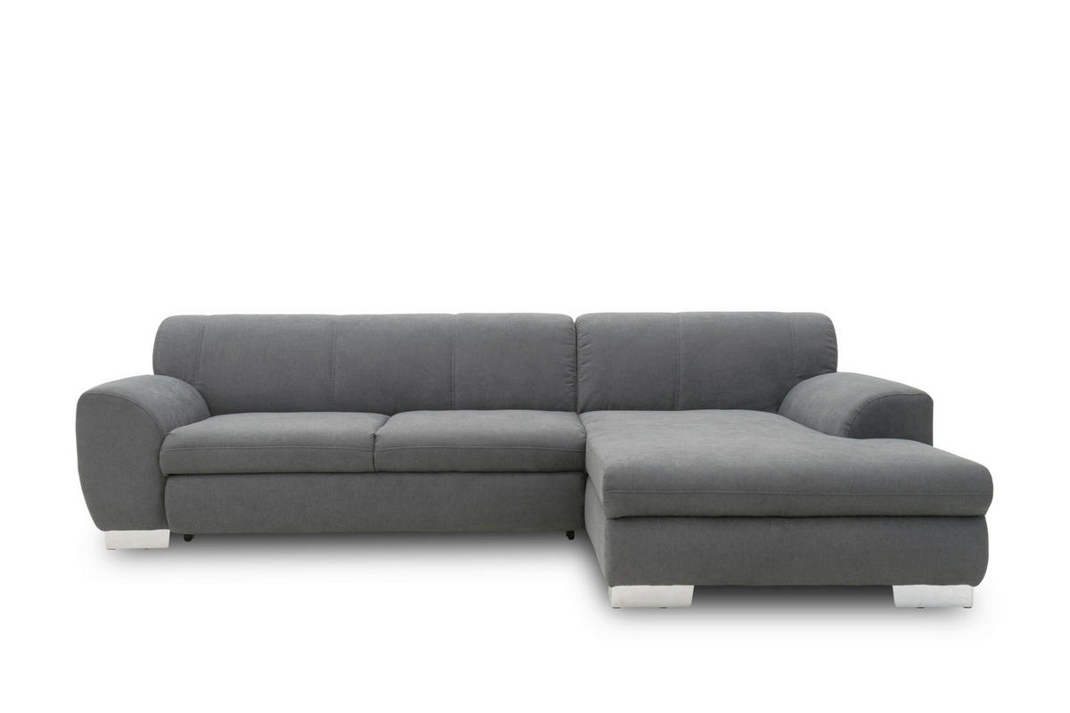 ECKSCHLAFSOFA NIKA Dunkelgrau Webstoff  - Dunkelgrau/Silberfarben, Basics, Holz/Textil (277/156cm) - MID.YOU
