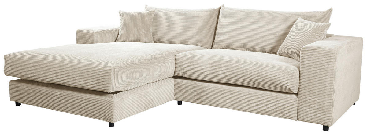 ECKSOFA  Cord, Velours Creme  - Creme/Schwarz, Basics, Kunststoff/Textil (180/265cm) - Livetastic