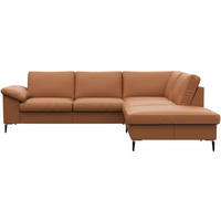 ECKSOFA Cognac Echtleder  - Cognac/Schwarz, Design, Leder/Metall (247/225cm) - Livetastic