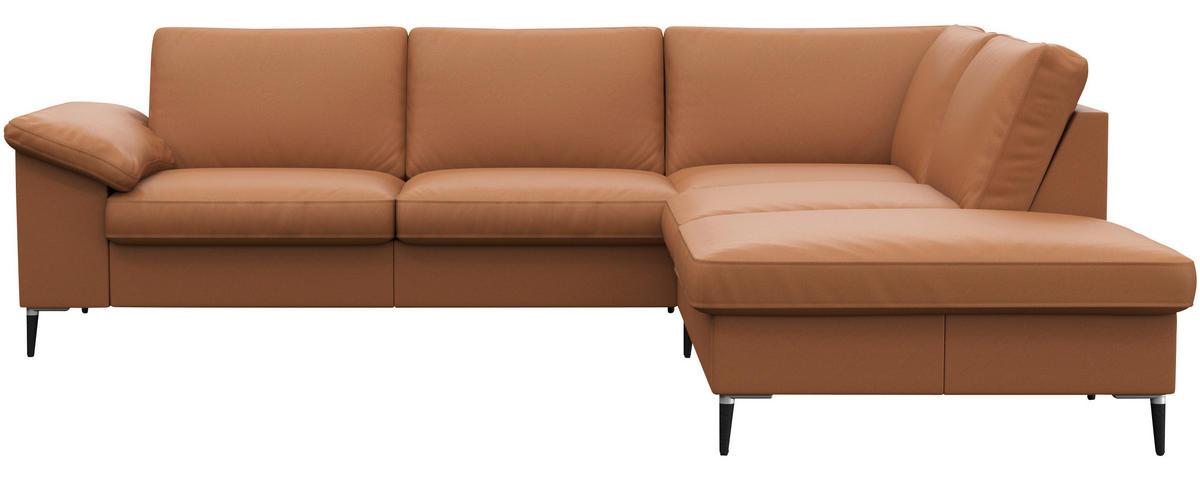 ECKSOFA Cognac Echtleder  - Cognac/Schwarz, Design, Leder/Metall (247/225cm) - Livetastic
