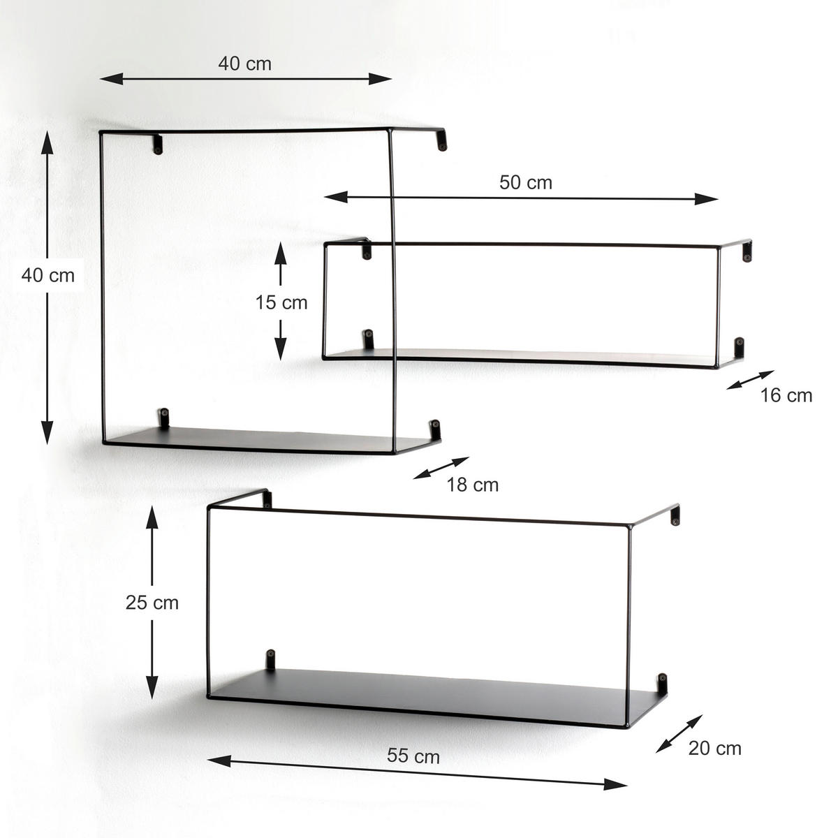 WANDREGALSET Schwarz  - Schwarz, MODERN, Metall (55/50/40/25/15/40/40/40/18cm)