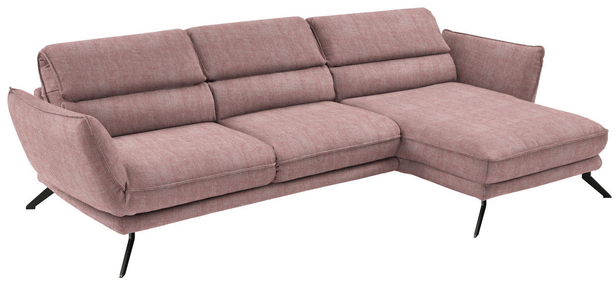 ECKSOFA in Velours Altrosa  - Schwarz/Altrosa, Design, Textil/Metall (283/153cm) - Valdera