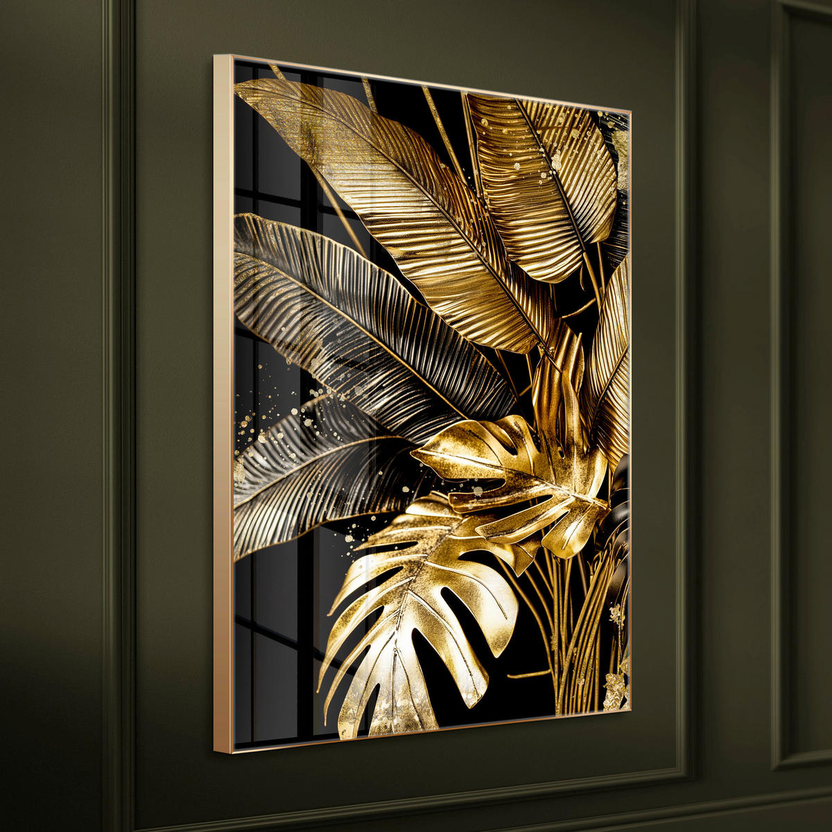 GLASBILD Blätter 80/120 cm  - Goldfarben/Schwarz, Basics, Glas/Holz (80/120cm)