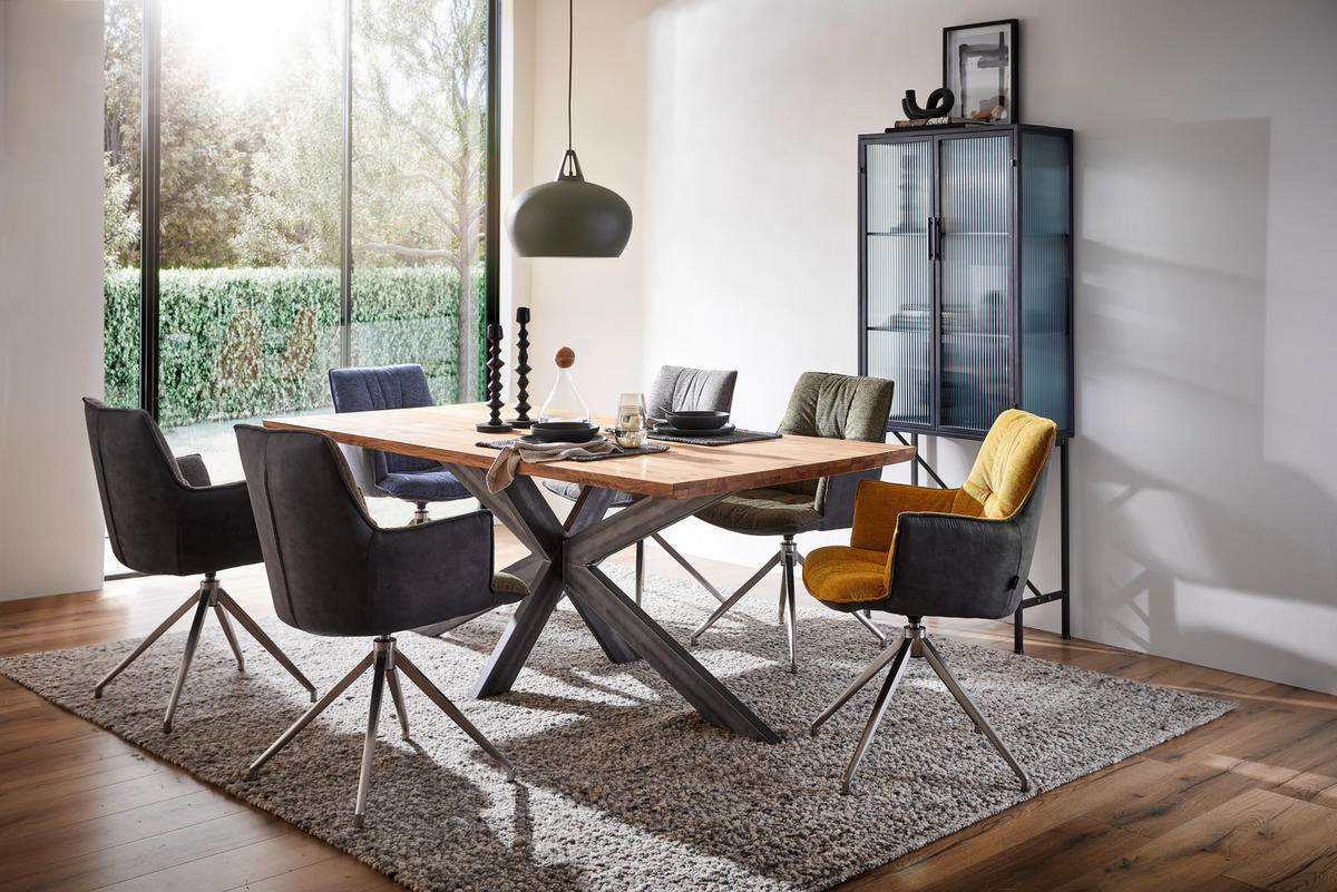 ESSTISCH Wildeiche massiv rechteckig Eichefarben  - Eichefarben/Schwarz, Design, Holz/Metall (200/100/77cm) - Linea Natura