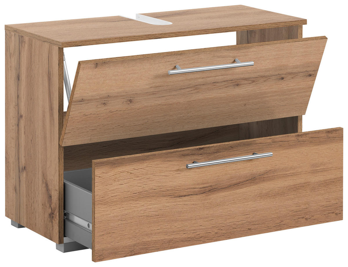WASCHBECKENUNTERSCHRANK 80,2/59,1/35 cm  - Chromfarben/Eichefarben, KONVENTIONELL, Holzwerkstoff/Metall (80,2/59,1/35cm) - MID.YOU