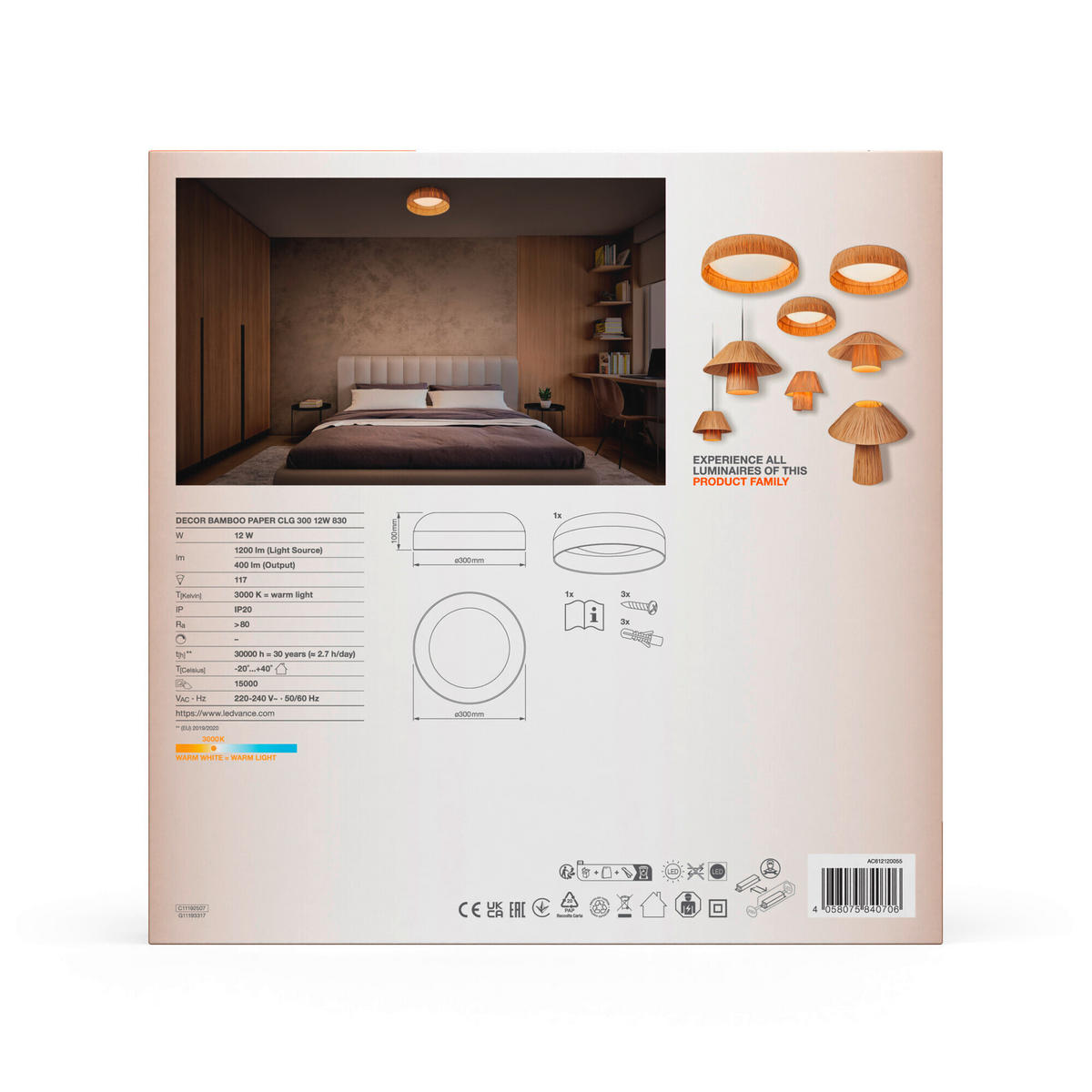 LED-DECKENLEUCHTE 30/10 cm   - Braun, Natur, Naturmaterialien/Metall (30/10cm) - Ledvance