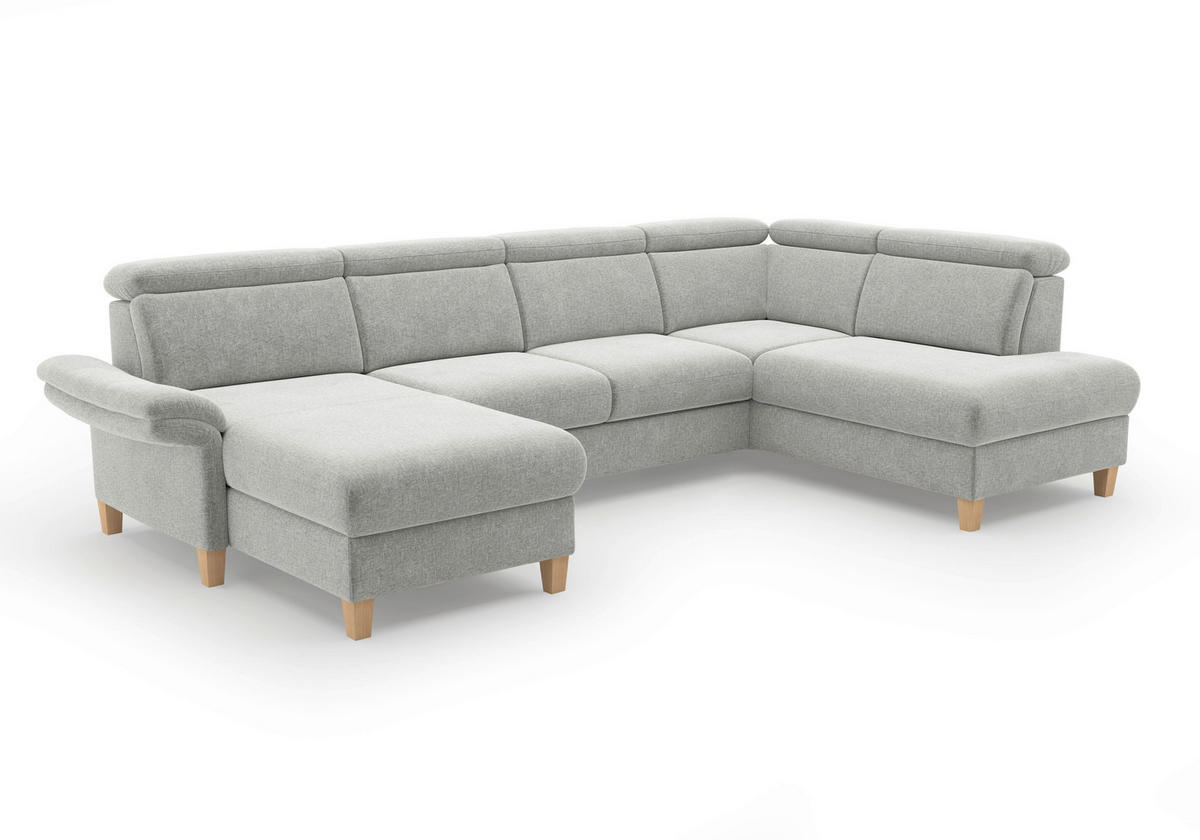 WOHNLANDSCHAFT GLENDALE E Hellgrau Flachgewebe  - Eichefarben/Hellgrau, KONVENTIONELL, Holz/Textil (166/321/193cm) - Sit & More