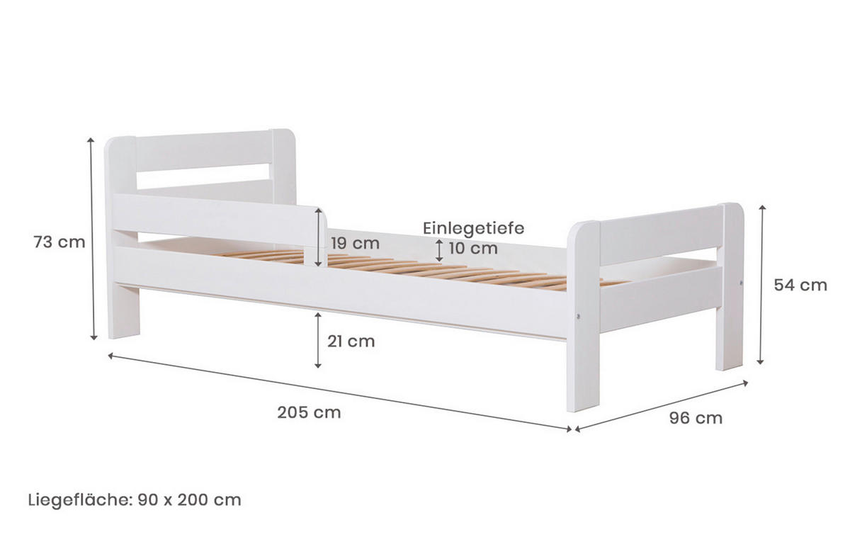 BETT 90/200 cm  in Weiß  - Weiß, MODERN, Holz (90/200cm) - MID.YOU