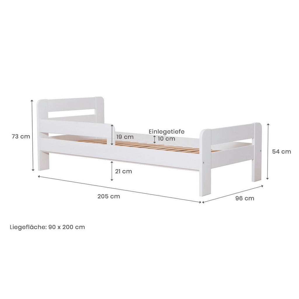 Thumbnail - Mid.you Bett, Weiß, Holz, Kiefer, massiv, Höhe ca. 18 cm, 90x200 cm, für Rollrost geeignet, Schlafzimmer, Betten, Einzel...