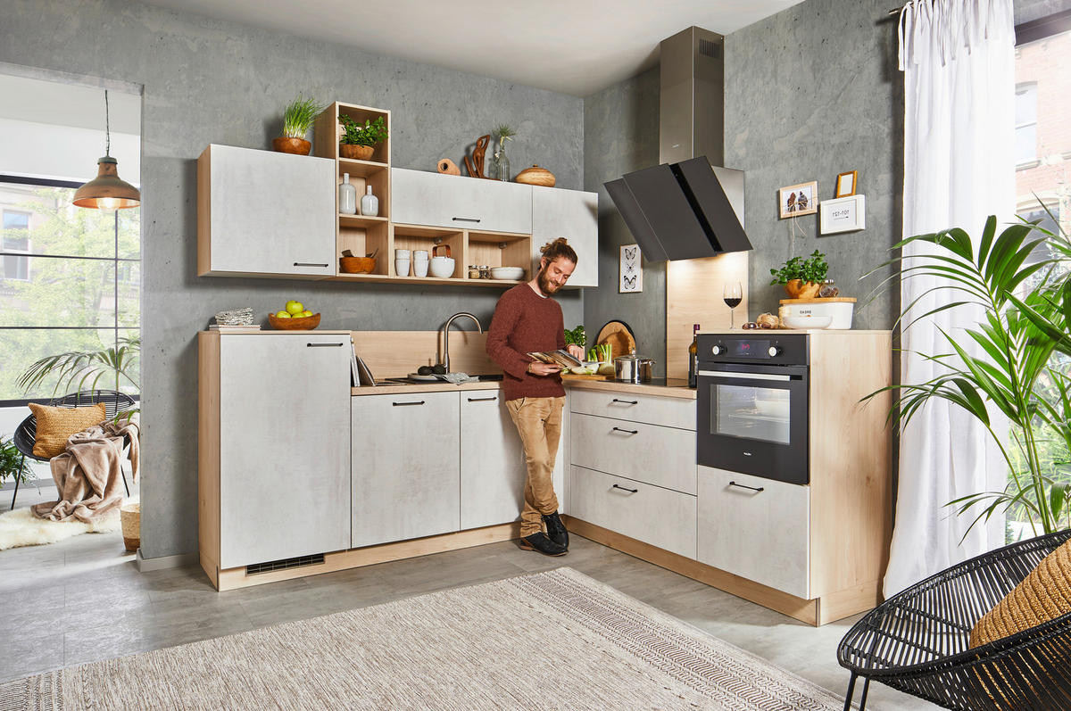 KOTNA KUHINJA - barve hrasta/bela, Moderno, leseni material (245/226cm) - Welnova