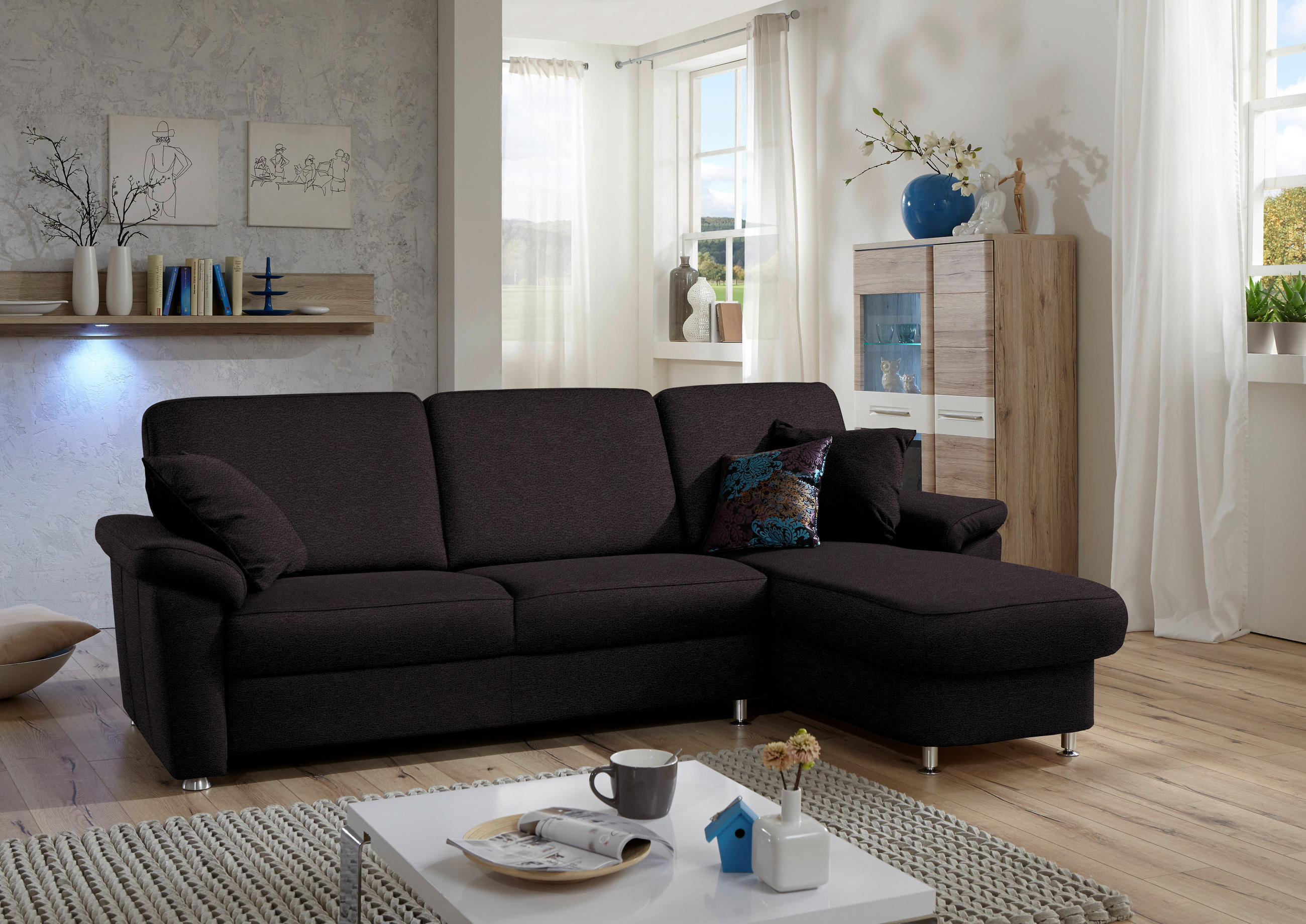 ECKSOFA in Flachgewebe Anthrazit  - Chromfarben/Anthrazit, Konventionell, Textil/Metall (250/163cm) - Beldomo System