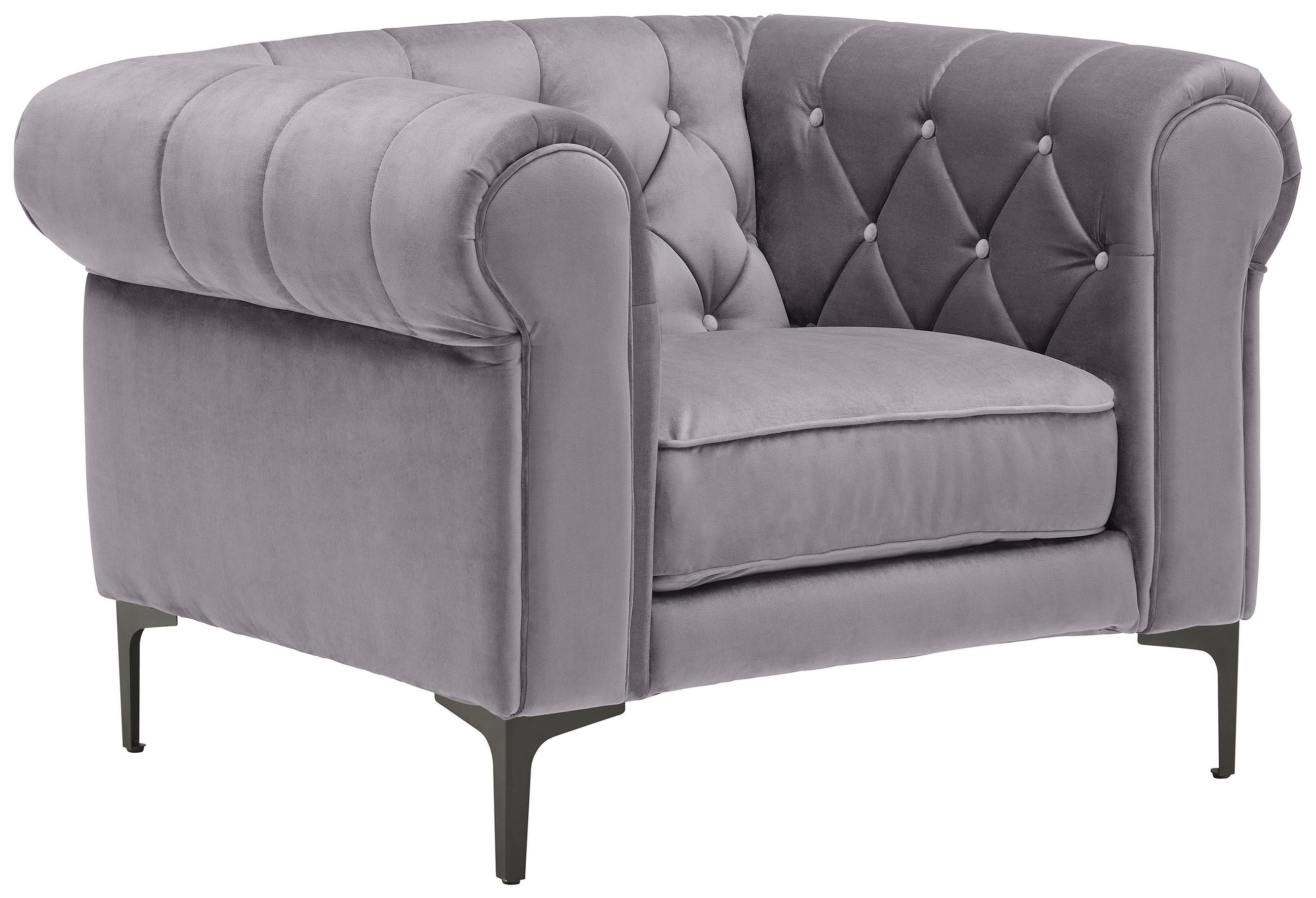 CHESTERFIELD-SESSEL Samt Hellgrau - Hellgrau/Schwarz, Trend, Textil/Metall (105/75/90cm) - Carryhome