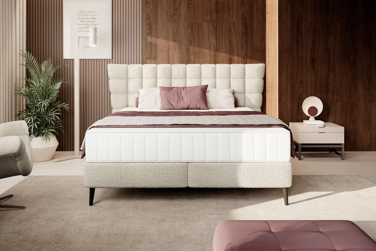 BOXSPRINGBETT 180/200 cm  in Beige  - Beige/Schwarz, Design, Holz/Holzwerkstoff (180/200cm) - Esposa