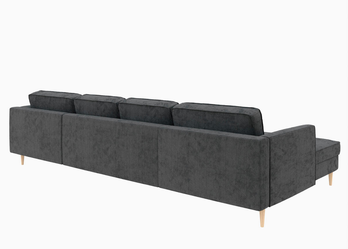 WOHNLANDSCHAFT Dunkelgrau Cord  - Dunkelgrau/Buchefarben, MODERN, Holz/Textil (161/306/161cm) - Trendmanufaktur