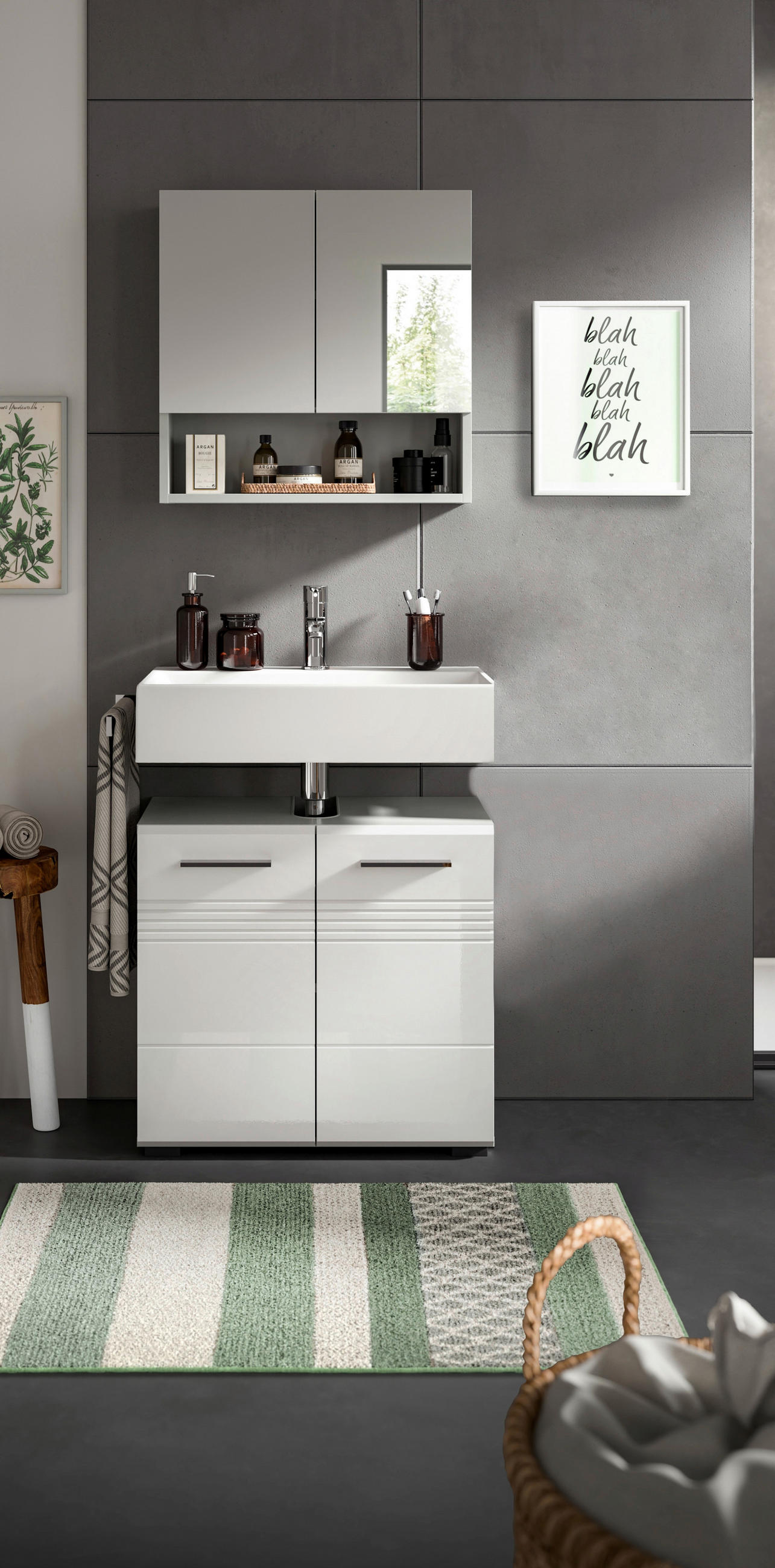 BADEZIMMER 2-teilig  in 60 cm  - Chromfarben/Weiß Hochglanz, MODERN, Holzwerkstoff/Kunststoff (60cm) - MID.YOU