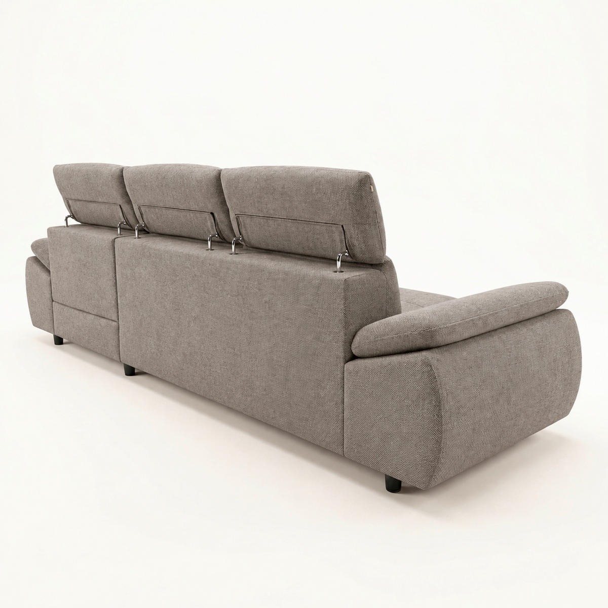 ECKSOFA TAOS Braun Struktur Bettkasten, Schlaffunktion, Rücken echt, Kopfteilverstellung  - Schwarz/Braun, Basics, Holz/Textil (281/166cm) - MID.YOU