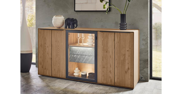 SIDEBOARD Anthrazit, Kastanienfarben  182/90,3/47,1 cm  - Kastanienfarben/Anthrazit, Natur, Glas/Holz (182/90,3/47,1cm) - Valnatura