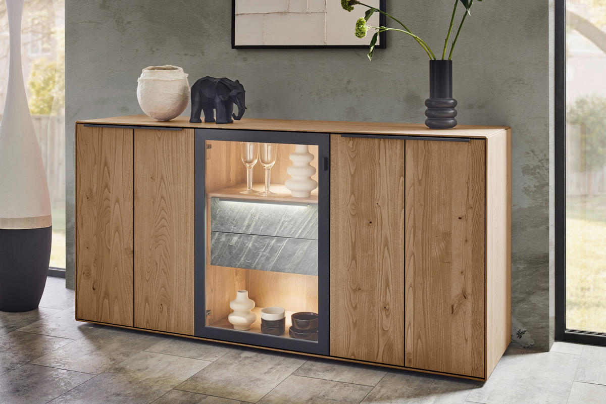 SIDEBOARD Anthrazit, Kastanienfarben  182/90,3/47,1 cm  - Kastanienfarben/Anthrazit, Natur, Glas/Holz (182/90,3/47,1cm) - Valnatura