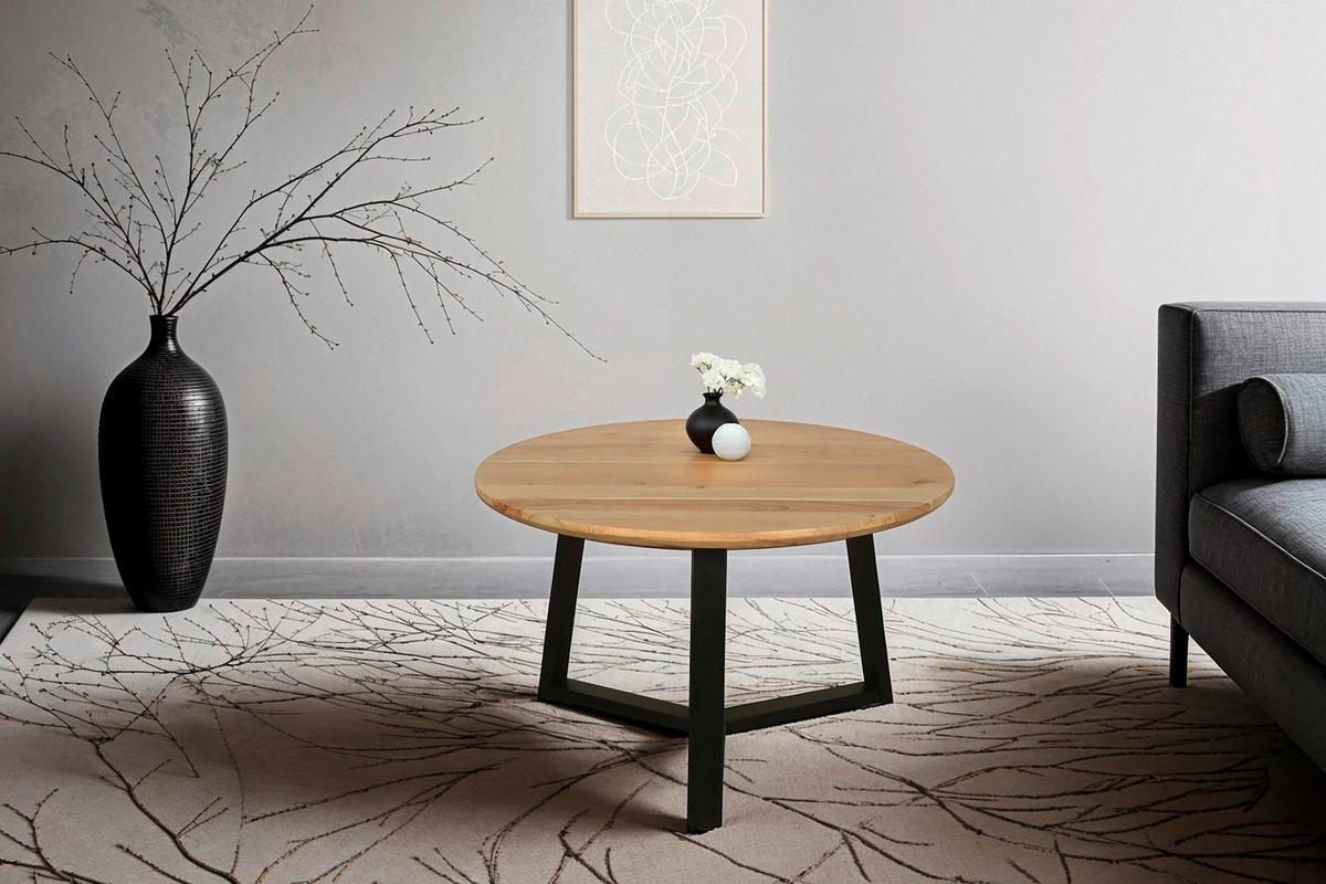 COUCHTISCH Akazie massiv rund Schwarz, Akaziefarben  - Schwarz/Akaziefarben, Design, Holz/Metall (75/46/75cm) - MID.YOU