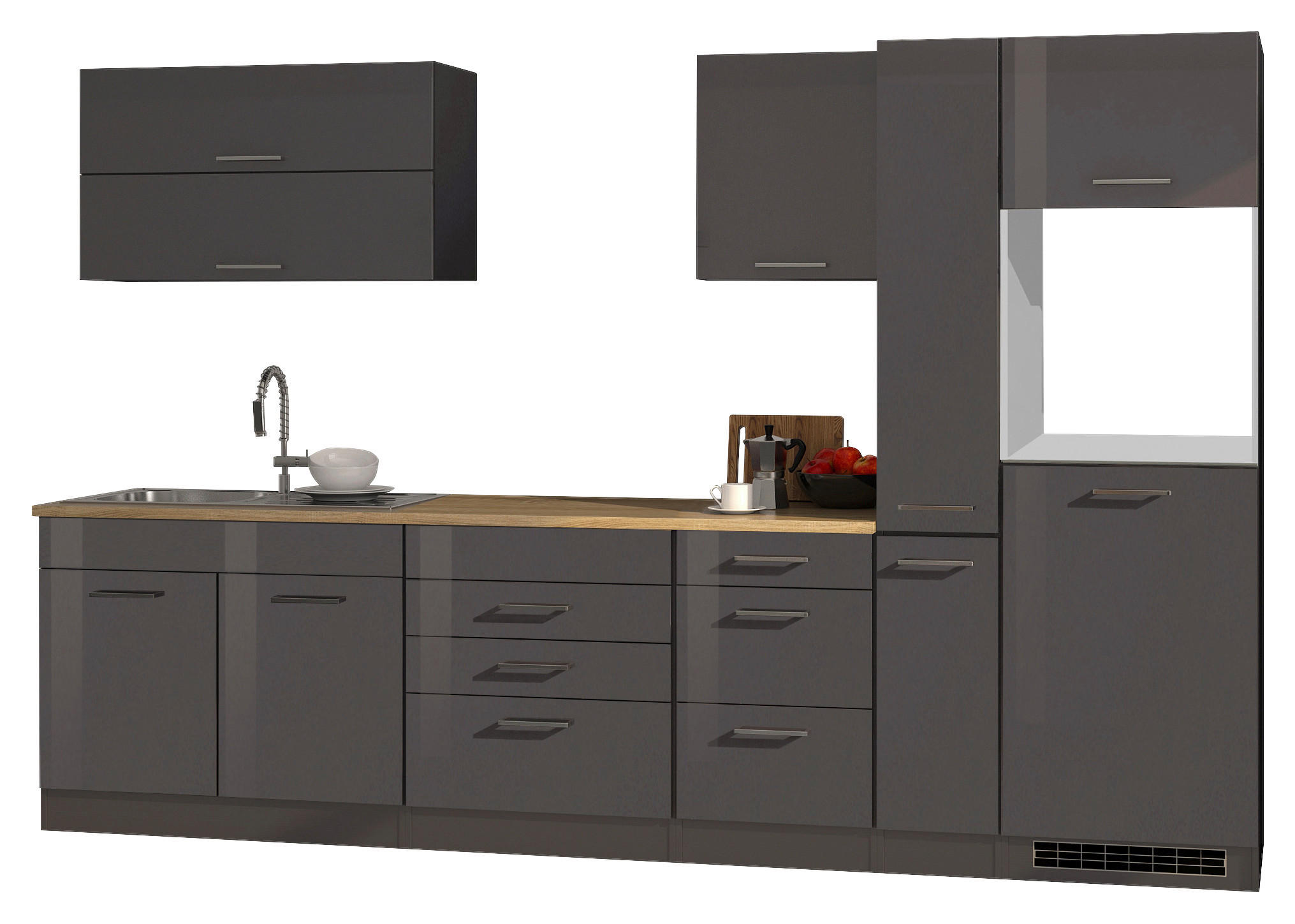 KÜCHENLEERBLOCK 320 cm   in Graphitfarben  - Silberfarben/Graphitfarben, MODERN, Holzwerkstoff/Metall (320cm) - Held