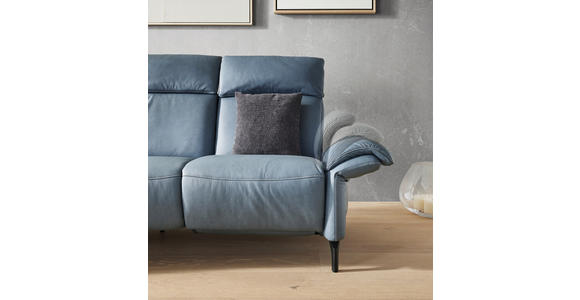 TRAPEZSOFA in Echtleder Graublau  - Graublau/Schwarz, KONVENTIONELL, Leder/Metall (221/103/95cm) - Dieter Knoll