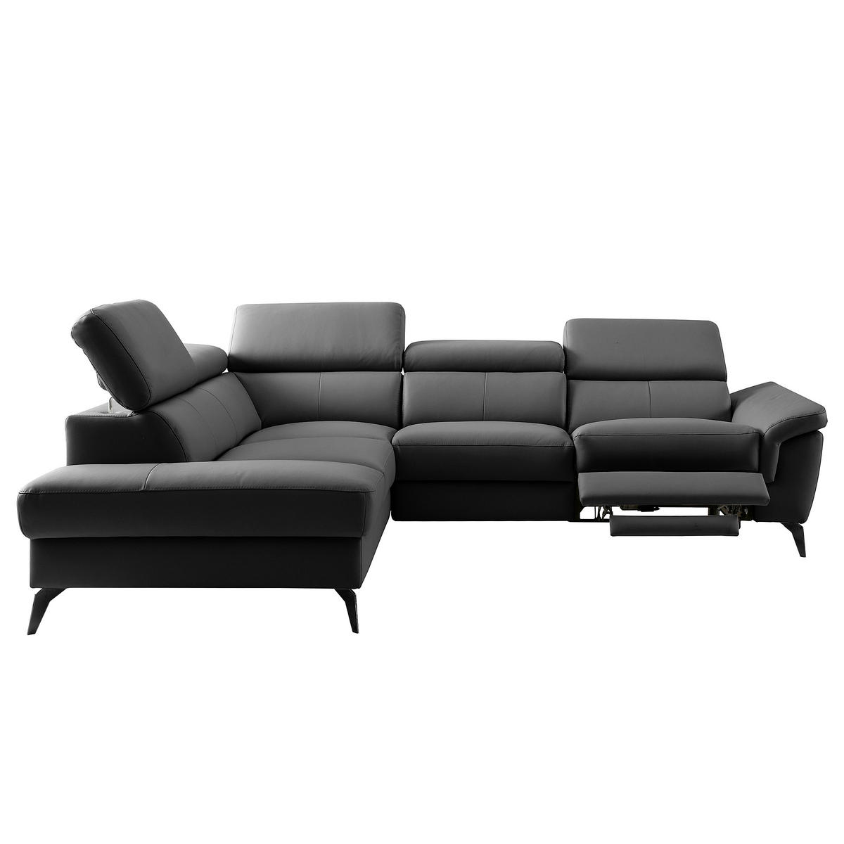 ECKSOFA SONO in Lederlook Echtleder Schwarz Armteilverstellung, Kopfteilverstellung  210/265 cm  - Schwarz, Design, Leder/Textil (210/265cm) - Livetastic