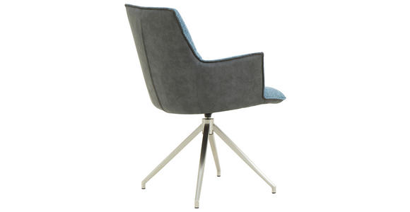 ARMLEHNSTUHL in Edelstahl Mikrofaser, Leinenoptik - Blau/Edelstahlfarben, Design, Textil/Metall (59/89,5/63cm) - Novel