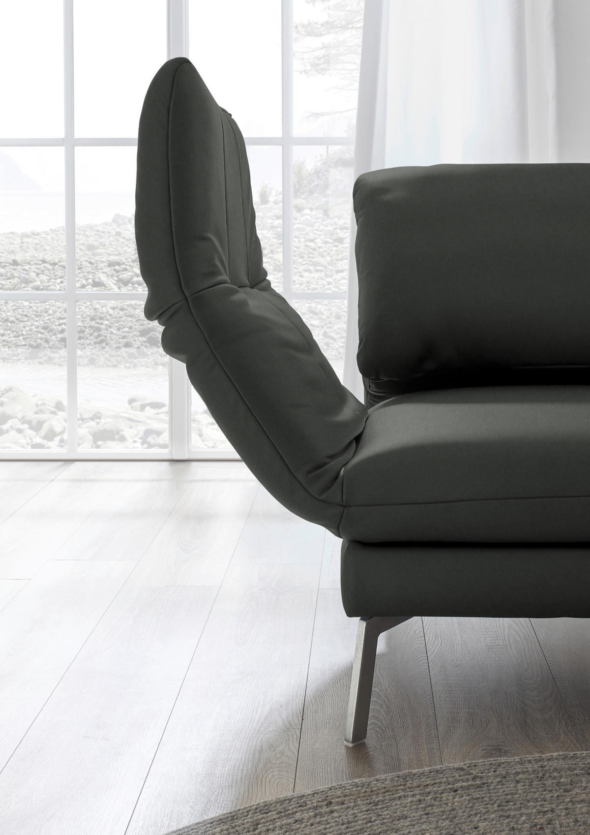 RÉCAMIERE in Echtleder Dunkelgrau  - Chromfarben/Dunkelgrau, Design, Leder/Metall (209/85-109/95-16cm) - Dieter Knoll