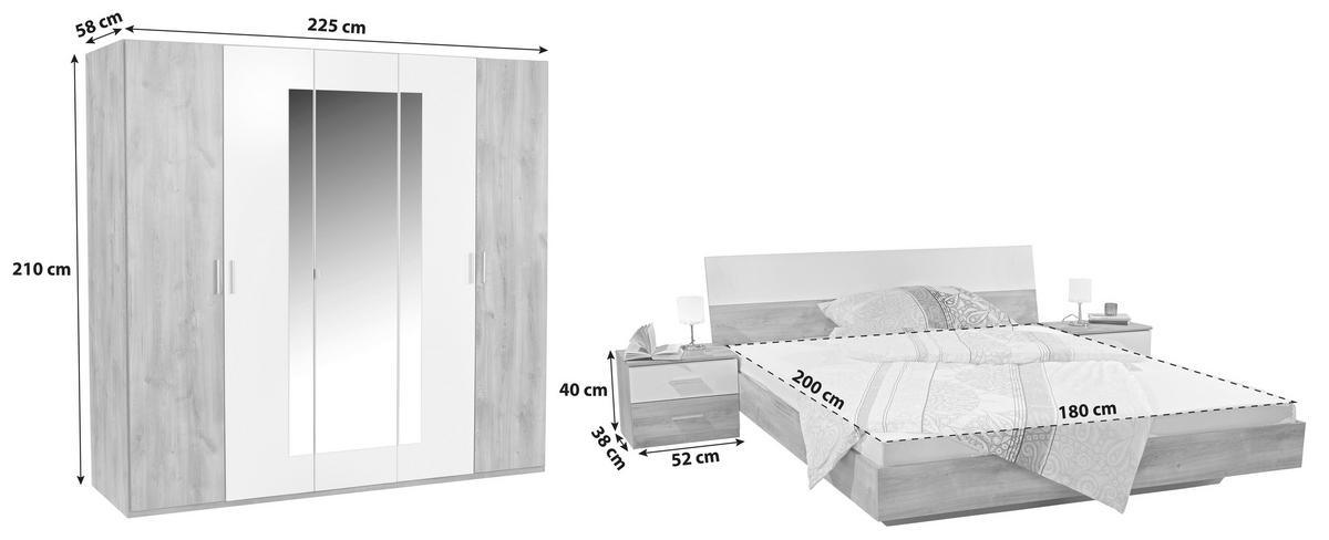 SCHLAFZIMMER in Weiss, Eichefarben  - Weiss/Eichefarben, Konventionell, Holzwerkstoff (180/200cm) - MID.YOU