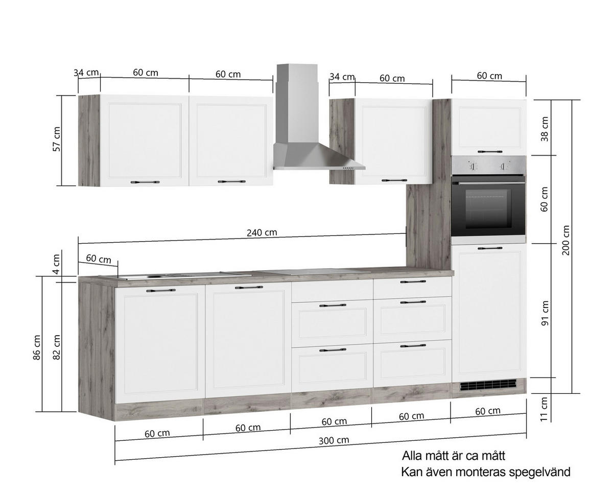 MODULKÖK 300 cm   i grå, ek Wotan  - ek Wotan/svart, Lifestyle, metall/trämaterial (300cm) - Held