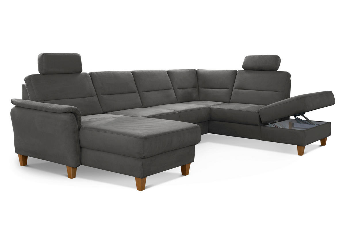 WOHNLANDSCHAFT in Mikrofaser Grau  - Eichefarben/Grau, Konventionell, Holz/Textil (163/308/212cm) - Sit & More